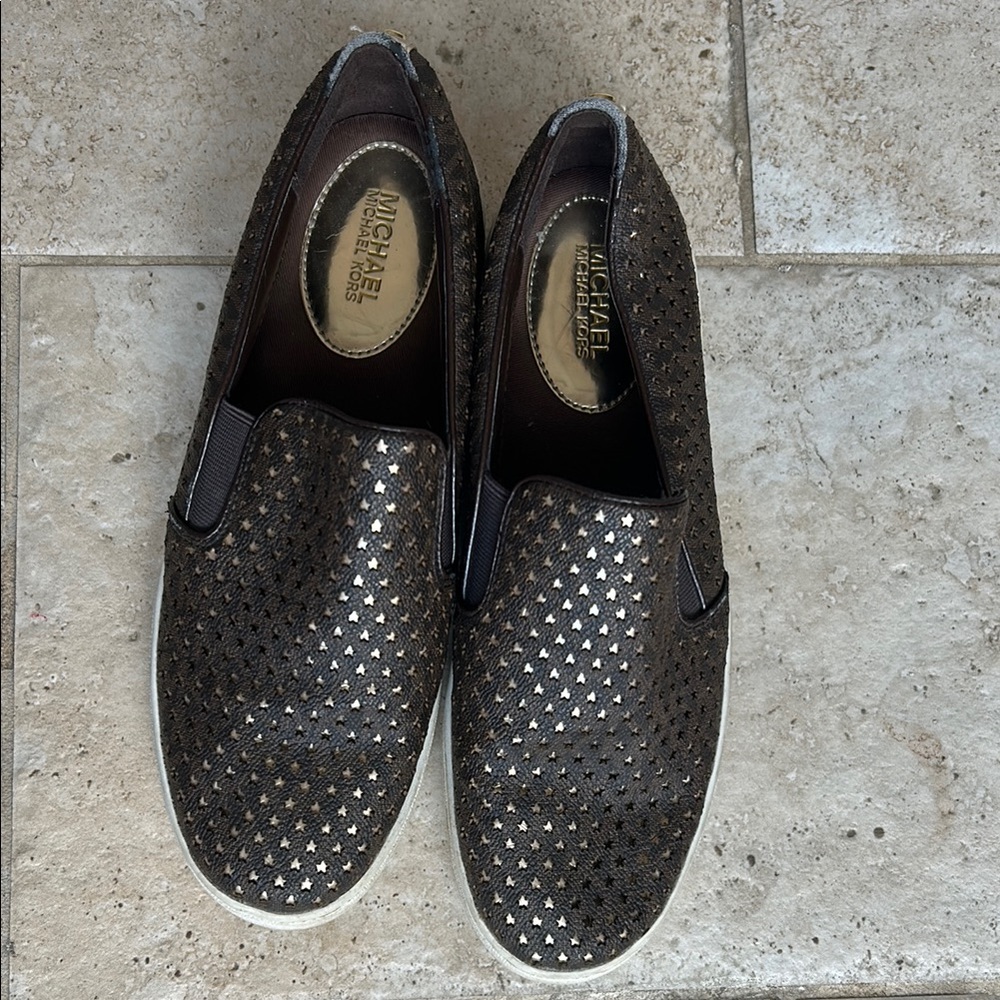 Michael Kors Brown Leather Loafers with Star Design